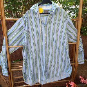 classic timeless blues green white stripe banker's dress shirt